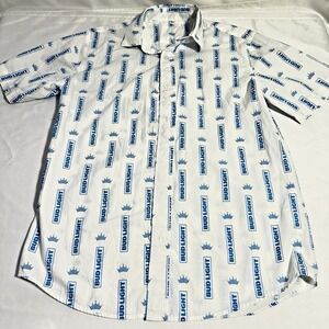 Bud Light Casual Bar Party Beach College White Blue Collared Button Shirt Medium